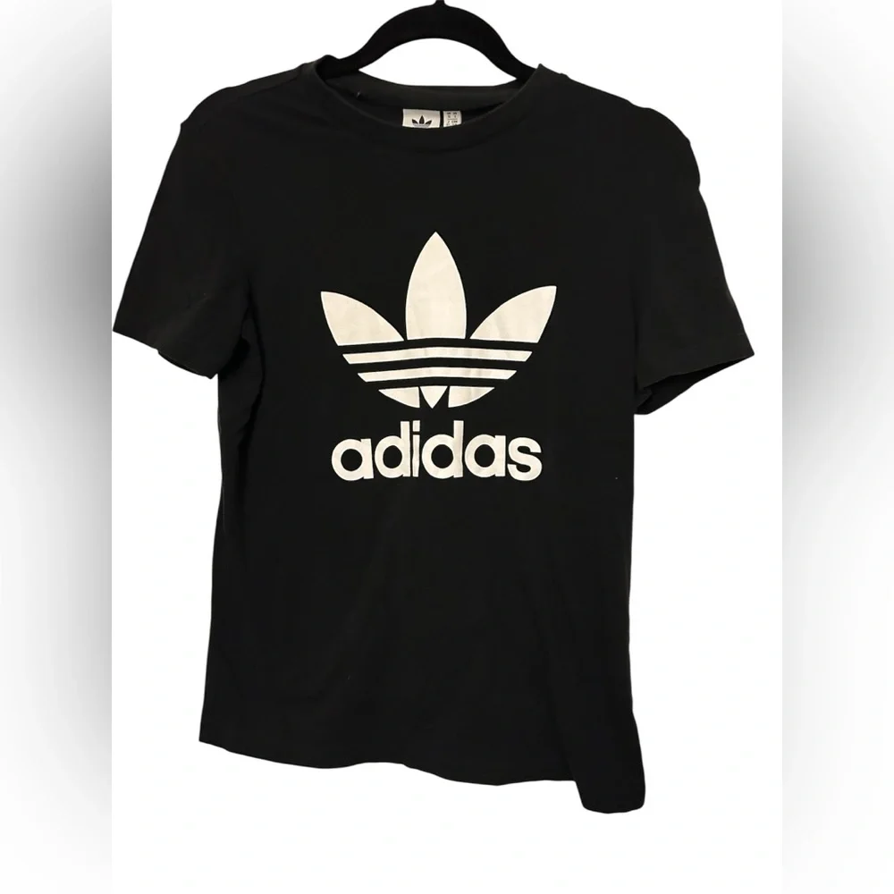 Adidas Women's Black and‎ White Logo T Shirt Size Small